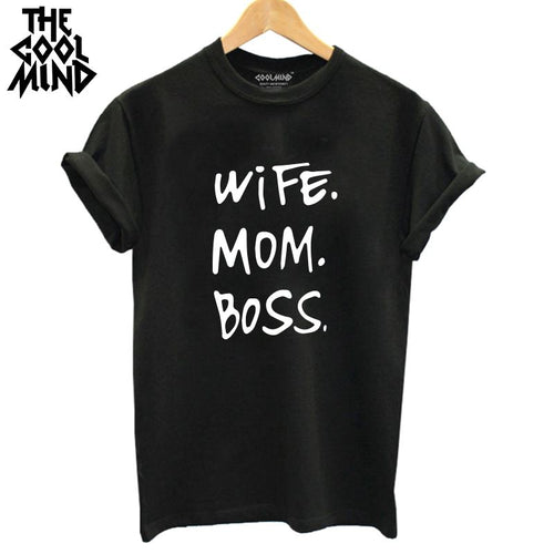 High Quality 100% Cotton Wife Mom Boss Print T-shirt