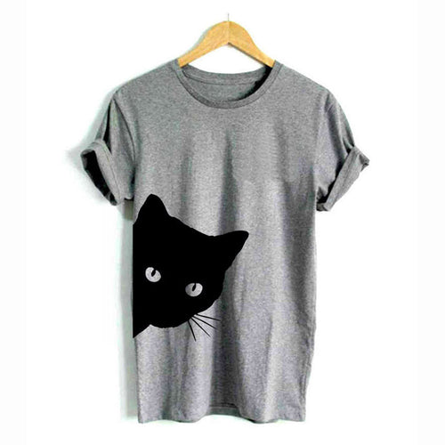 O-neck Women's Tops Tee Cat Print Short Sleeves T Shirt