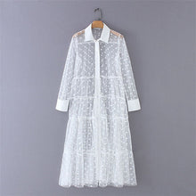 Load image into Gallery viewer, Women Stylish Polka Dot Patchwork Transparent Midi Shirt Dress